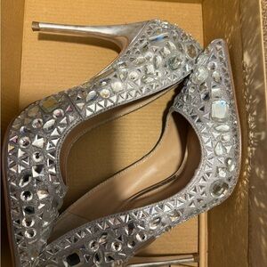 Steve Madden Silver Crystal-Embellished Pointed-Toe Stiletto Heels